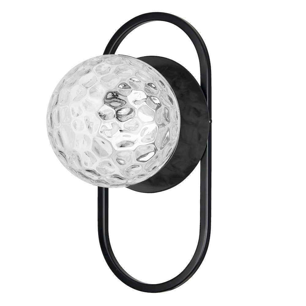 1 Light Matte Black Wall Sconce w/ Clear Hammered Glass. Picture 1