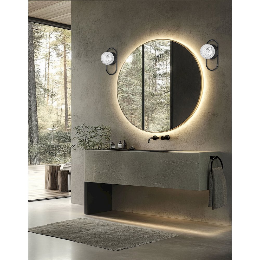 1 Light Matte Black Wall Sconce w/ Clear Hammered Glass. Picture 2