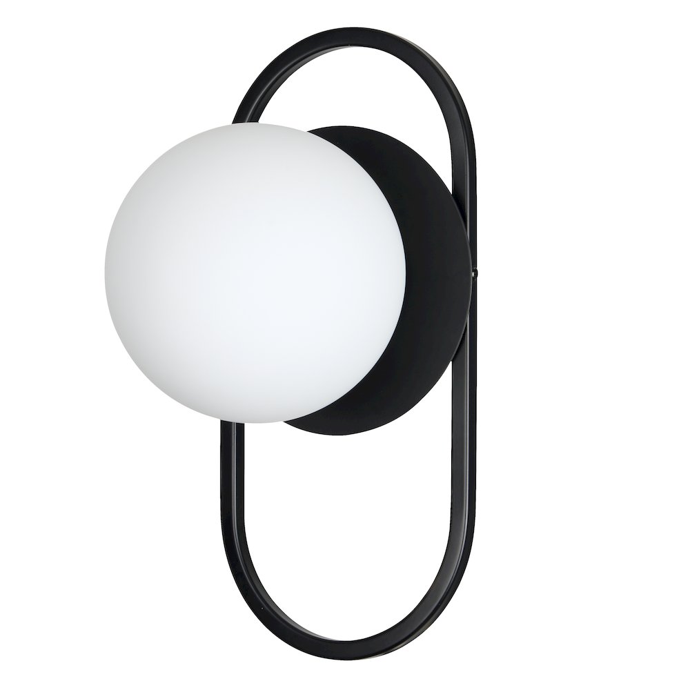 1 Light Matte Black Wall Sconce w/ Opal Glass. Picture 1