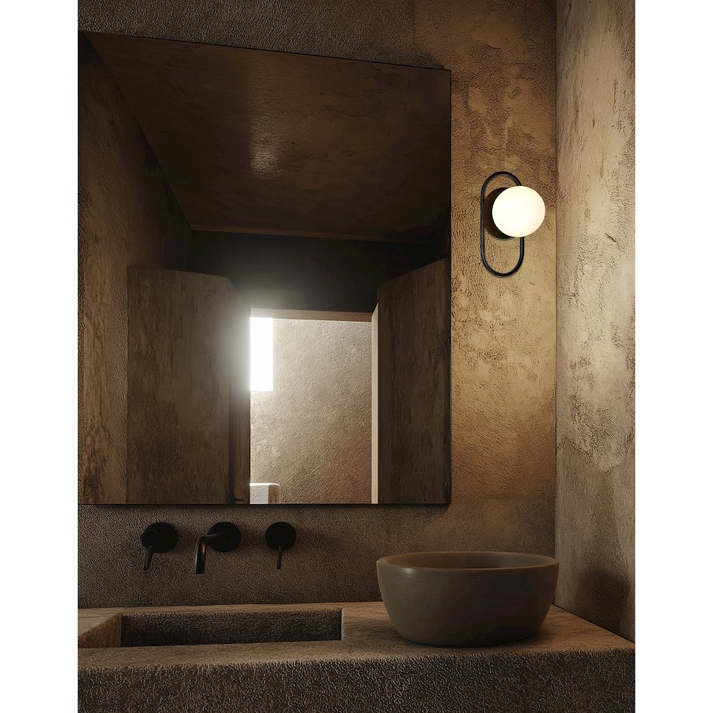 1 Light Matte Black Wall Sconce w/ Opal Glass. Picture 2