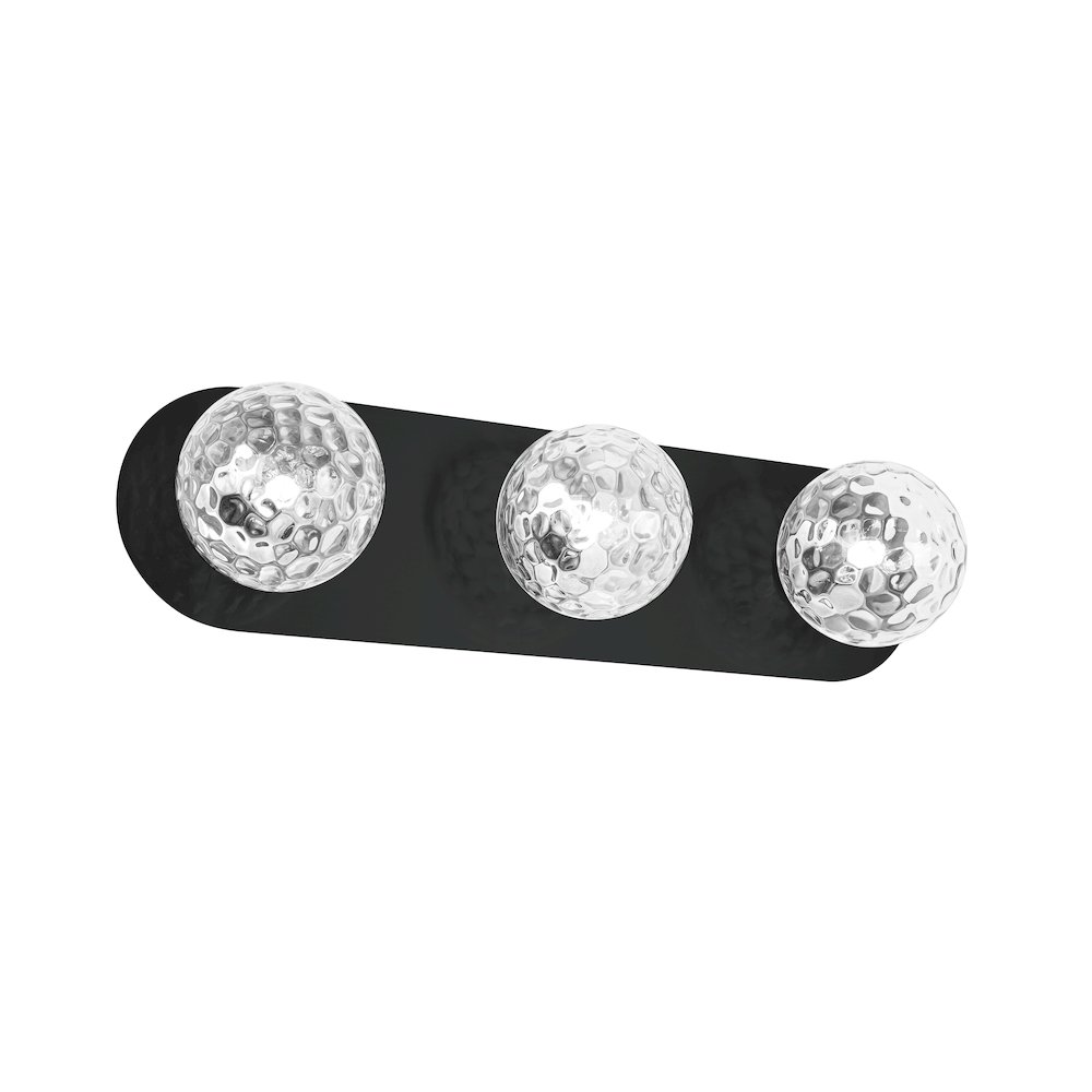 3 Light Vanity in Matte Black w/ Clear Hammered Glass. Picture 1