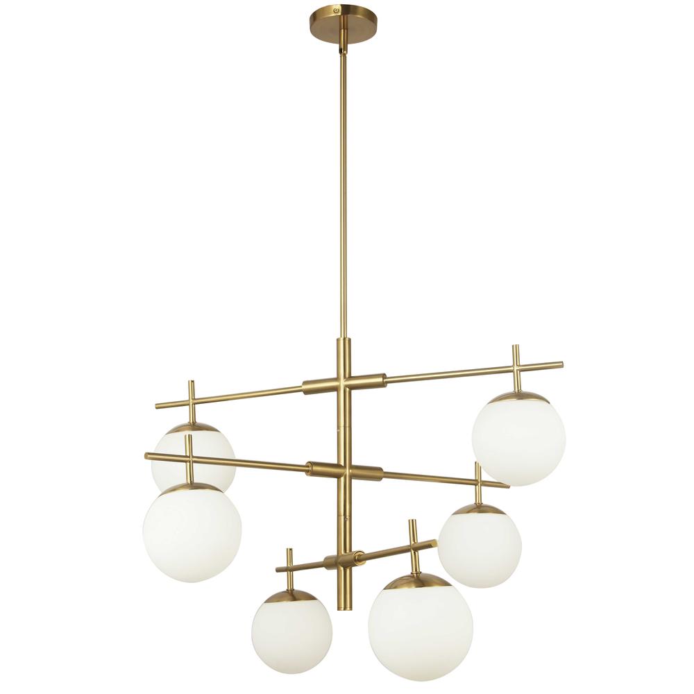 6LT Halogen Chandelier, AGB with WH Opal Glass. Picture 1