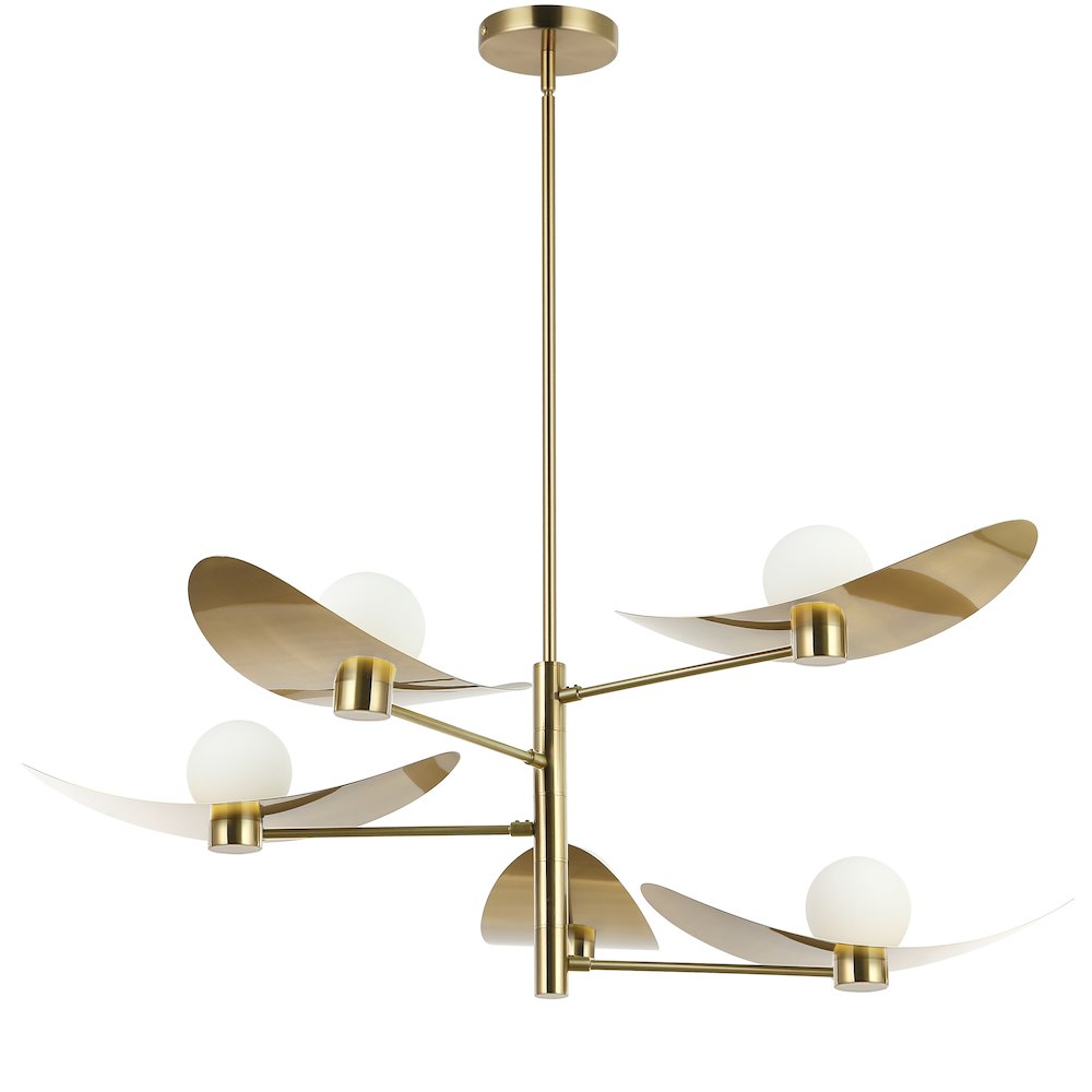 5 Light Aged Brass Chandelier w/ Opal Glass. Picture 1