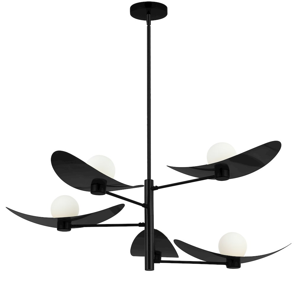 5 Light Matte Black Chandelier w/ Opal Glass. Picture 1