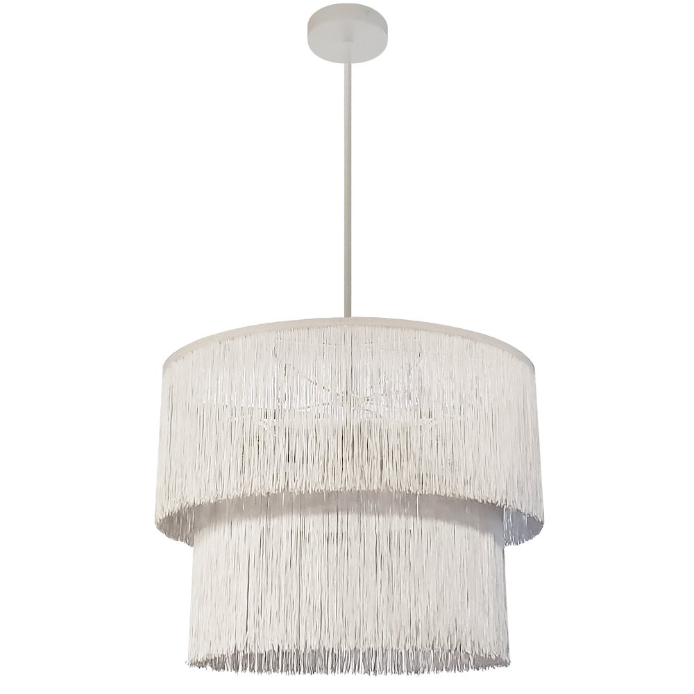 4 Light Matte White Chandelier w/ White Fringe. Picture 1