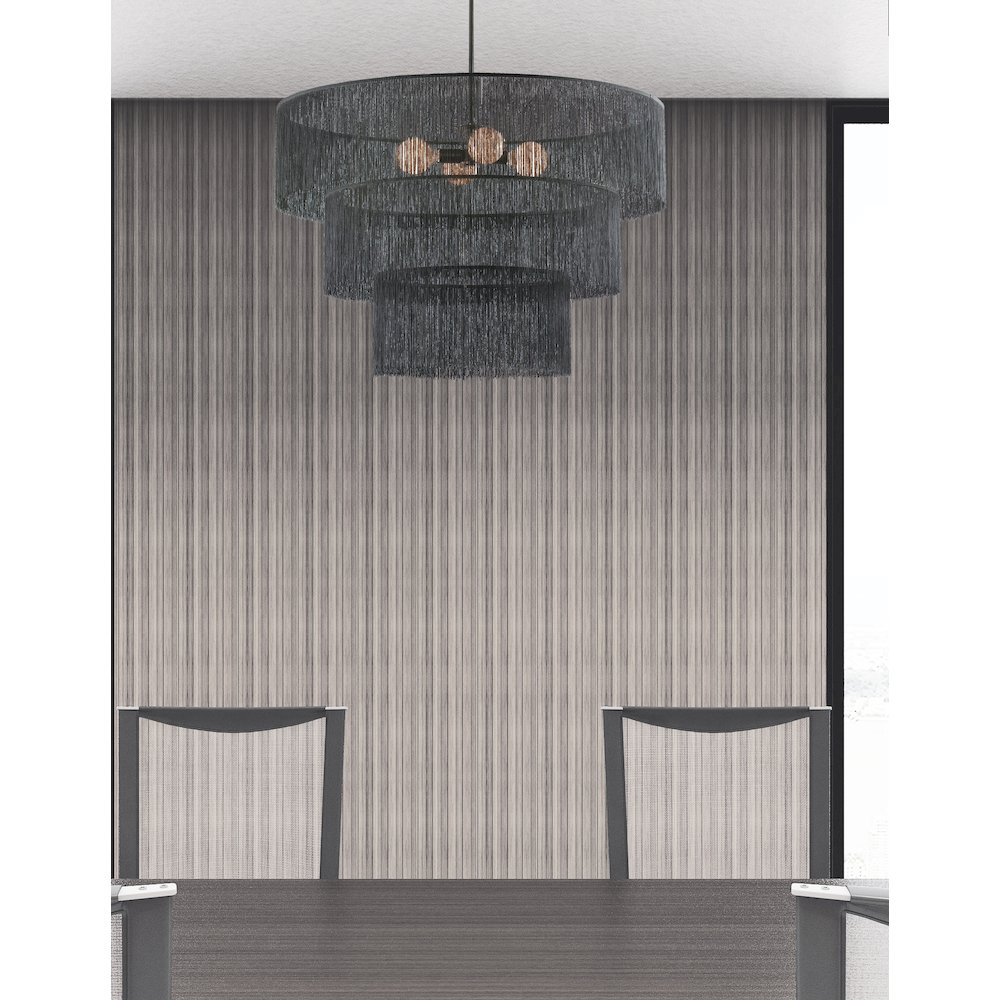 4 Light Chandelier in Matte Black w/ Black Tassel Shades. Picture 2
