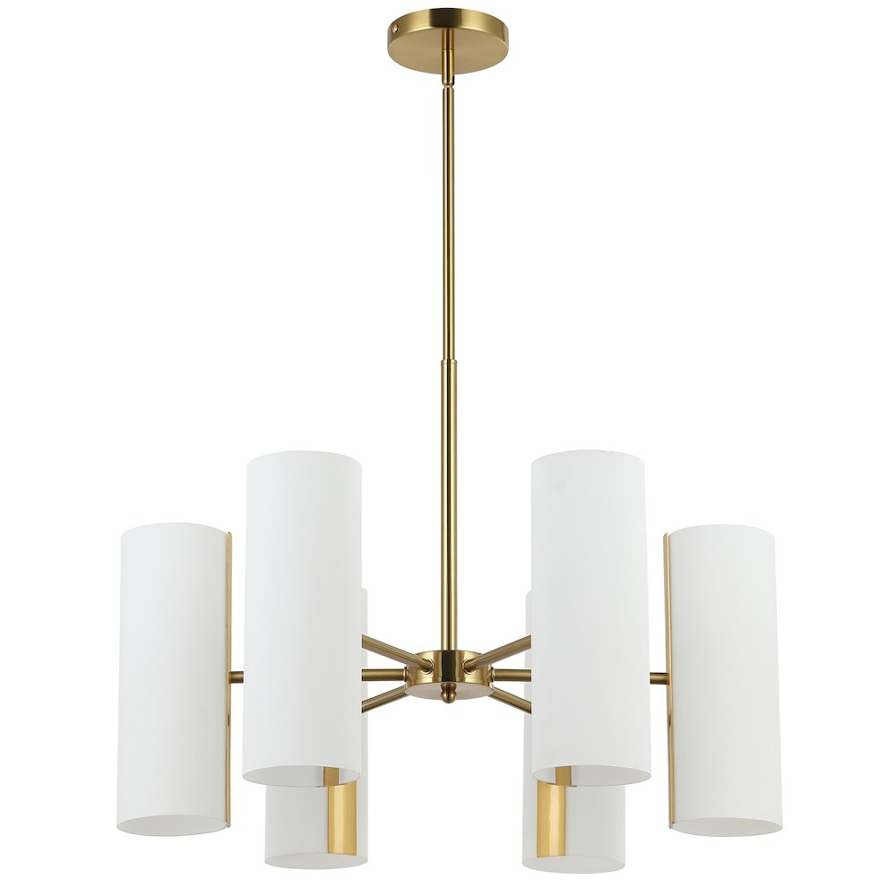 6 Light Aged Brass Chandelier w/ Opal Glass. Picture 1