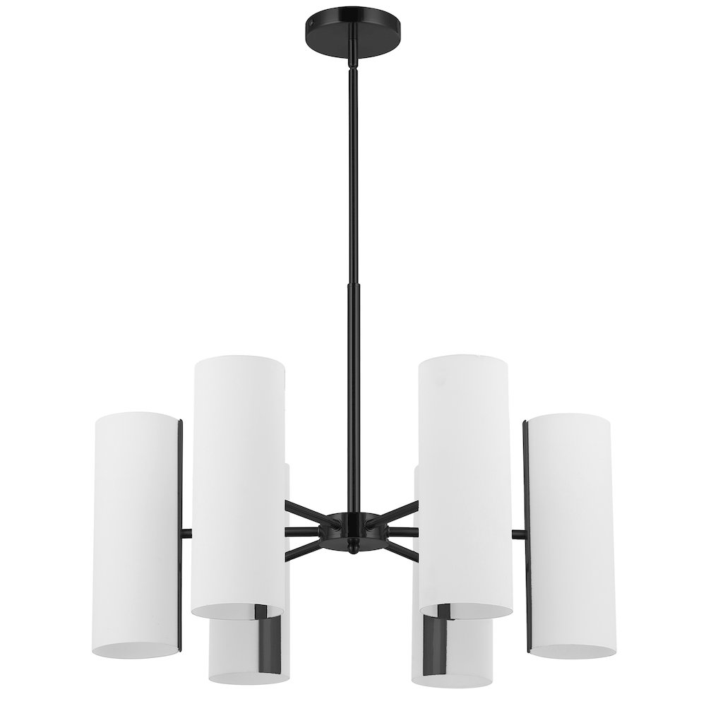6 Light Matte Black Chandelier w/ Opal Glass. Picture 1