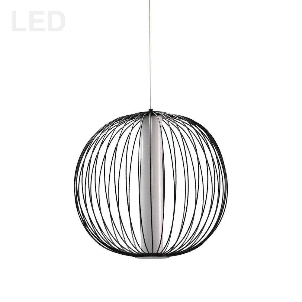 20W LED Pendant, Matte Black with White Acrylic Diffuser. Picture 1