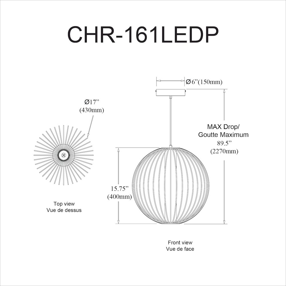 20W LED Pendant, Matte Black with White Acrylic Diffuser. Picture 2