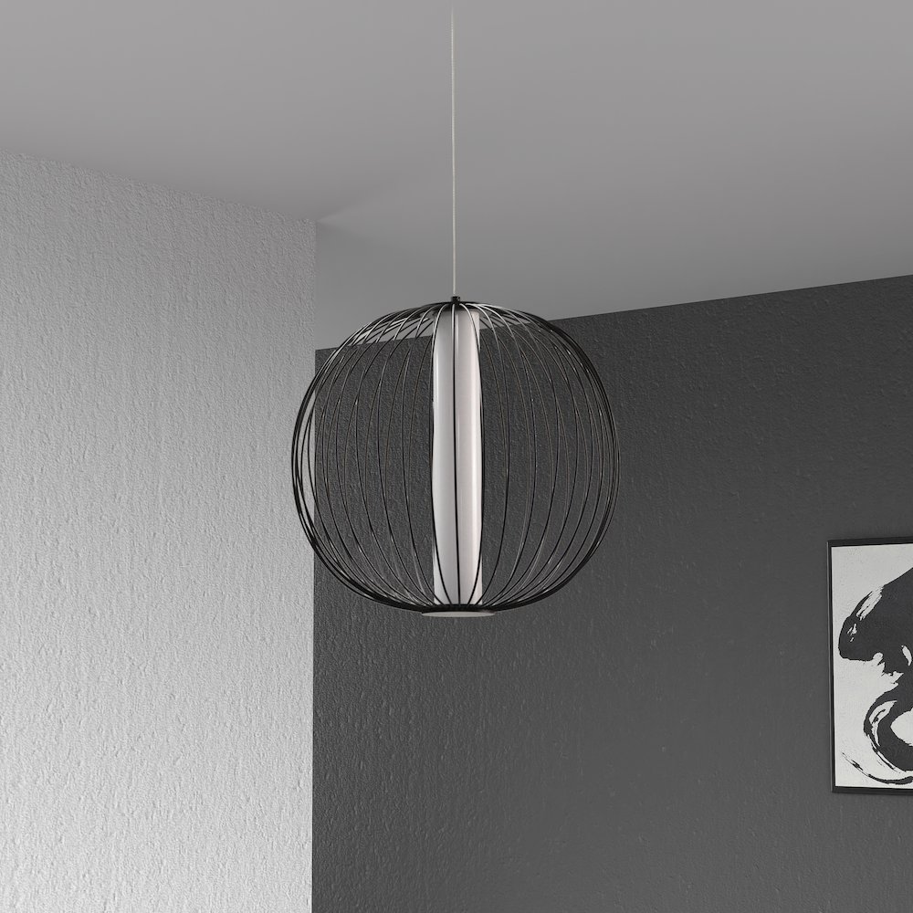 20W LED Pendant, Matte Black with White Acrylic Diffuser. Picture 3