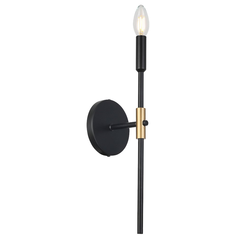1 Light Incandescent Wall Satin Chrome Matte Black & Aged Brass. Picture 1