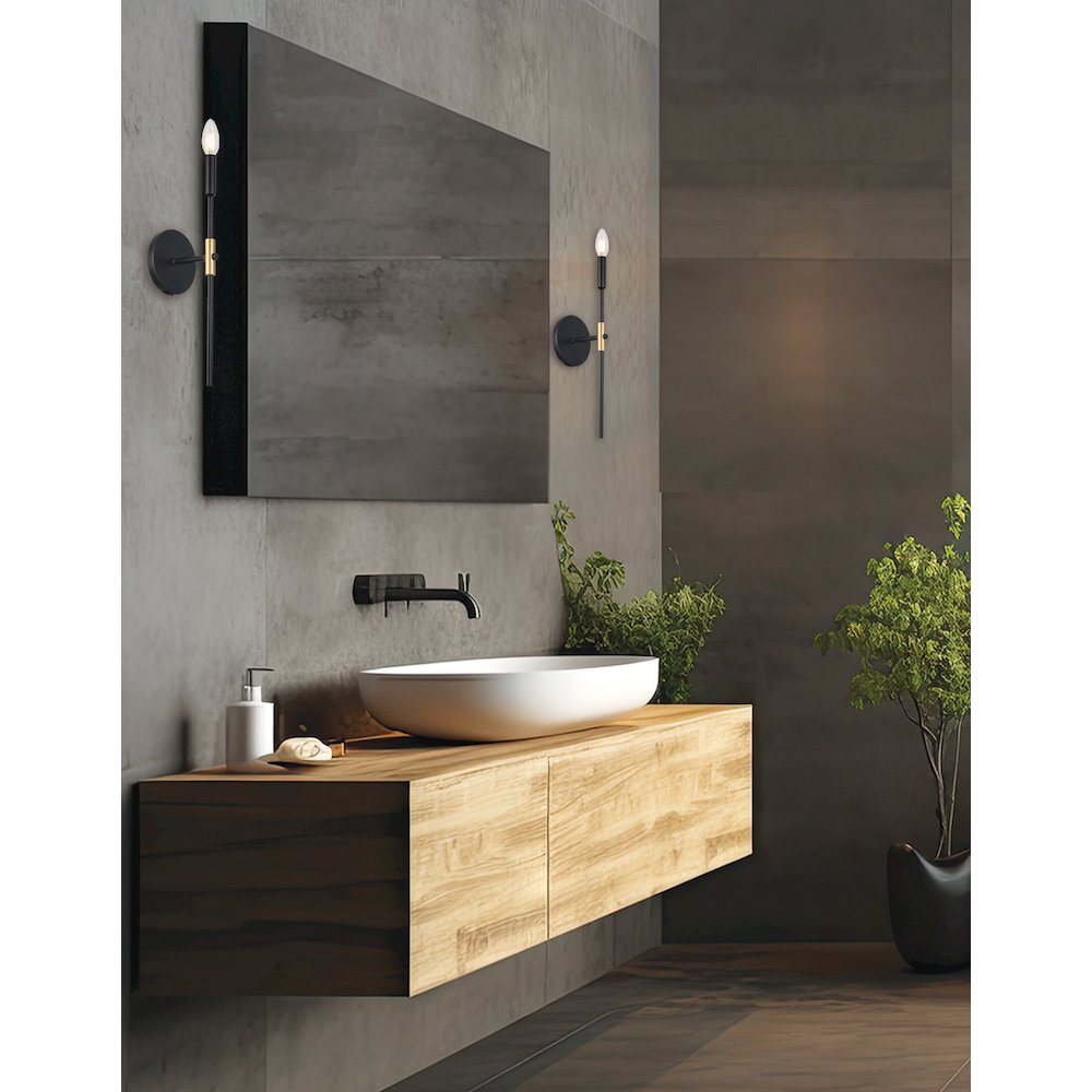1 Light Incandescent Wall Satin Chrome Matte Black & Aged Brass. Picture 3