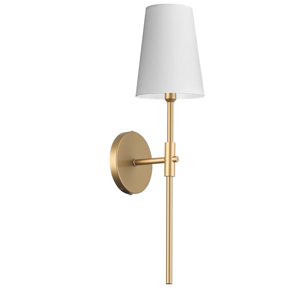 1 Light Incandescent Wall Satin Chrome Aged Brass with White Shade. Picture 1