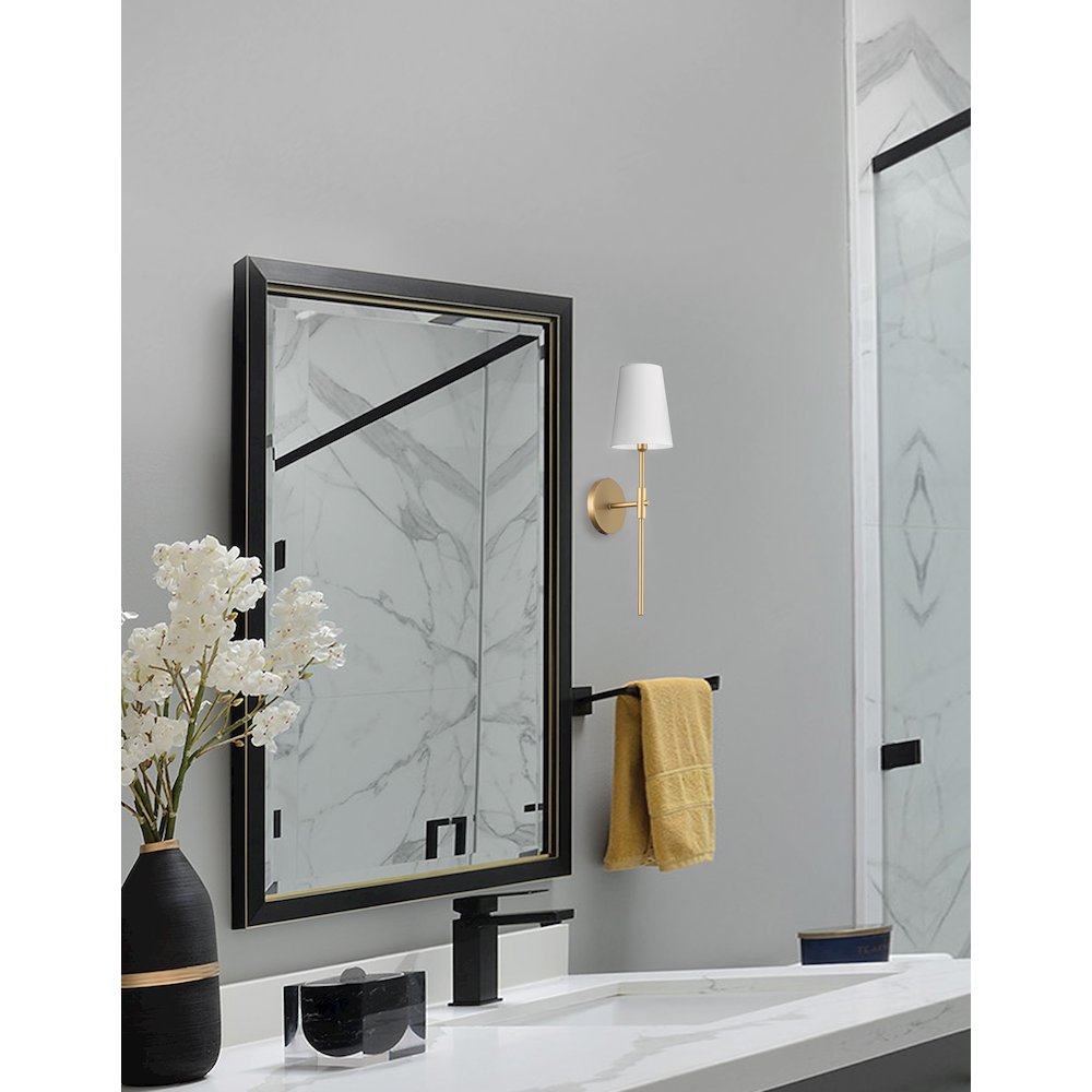1 Light Incandescent Wall Satin Chrome Aged Brass with White Shade. Picture 3