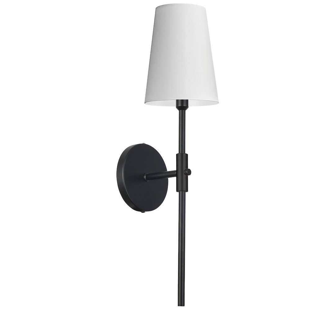 1 Light Incandescent Wall Satin Chrome Matte Black with White Shade. Picture 1