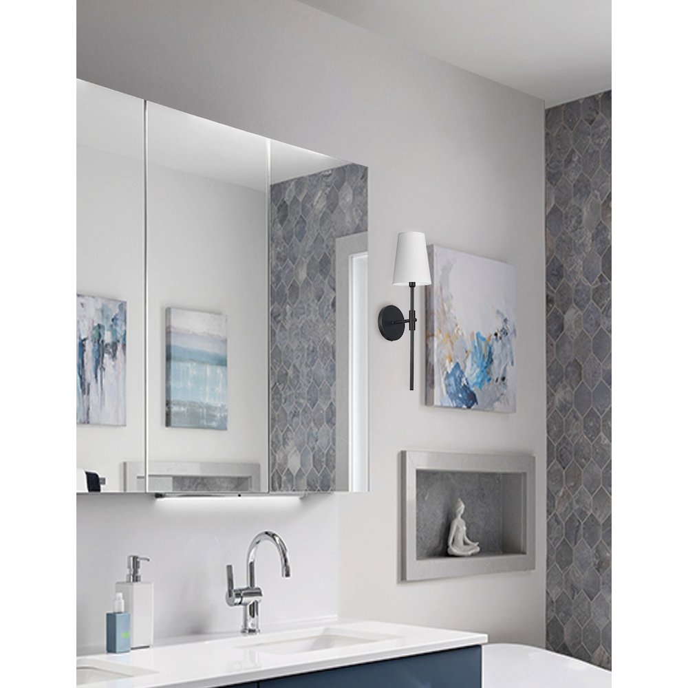 1 Light Incandescent Wall Satin Chrome Matte Black with White Shade. Picture 3