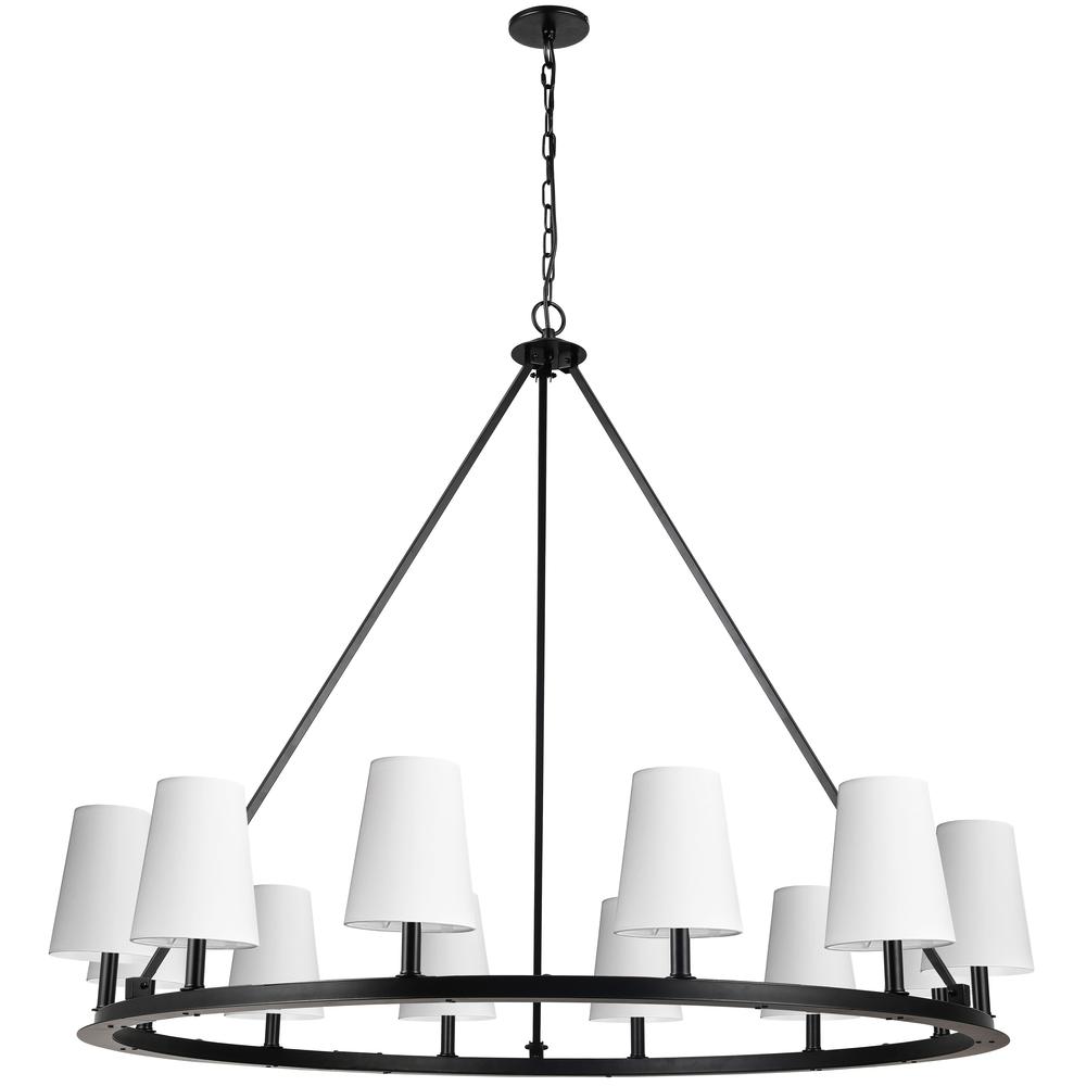 12LT Incandescent Chandelier, MB, WH Shades. Picture 1