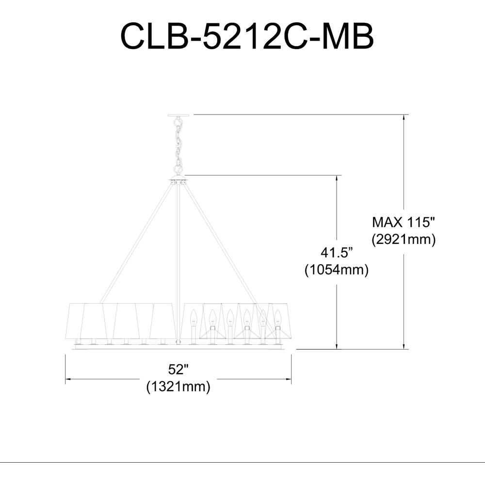 12LT Incandescent Chandelier, MB, WH Shades. Picture 9