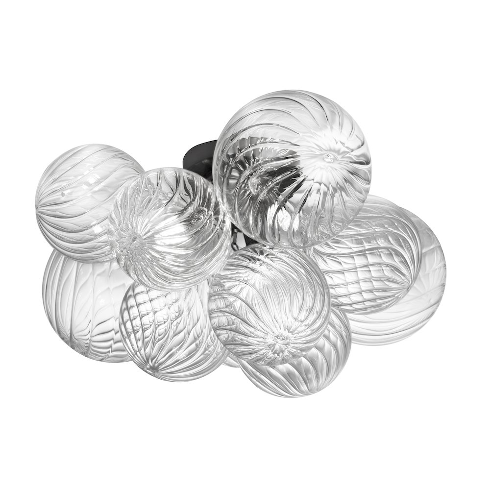 3 Light Halogen Flush Mount Matte Black with Clear Spiral Glass. Picture 1