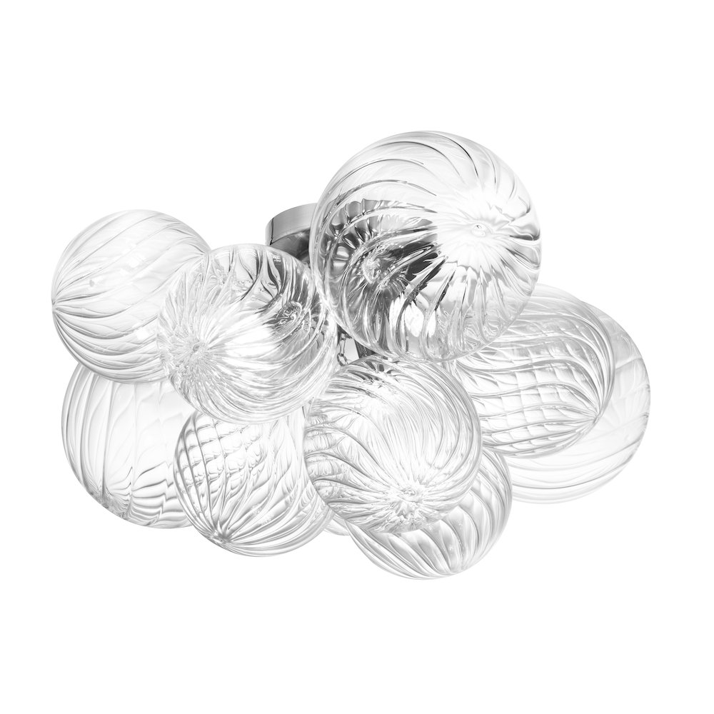 3 Light Halogen Flush Mount Polished Chrome with Clear Spiral Glass. Picture 1