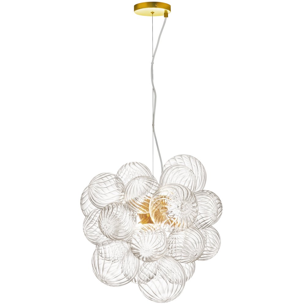 6 Light Halogen Pendant Aged Brass with Clear Spiral Glass. Picture 1
