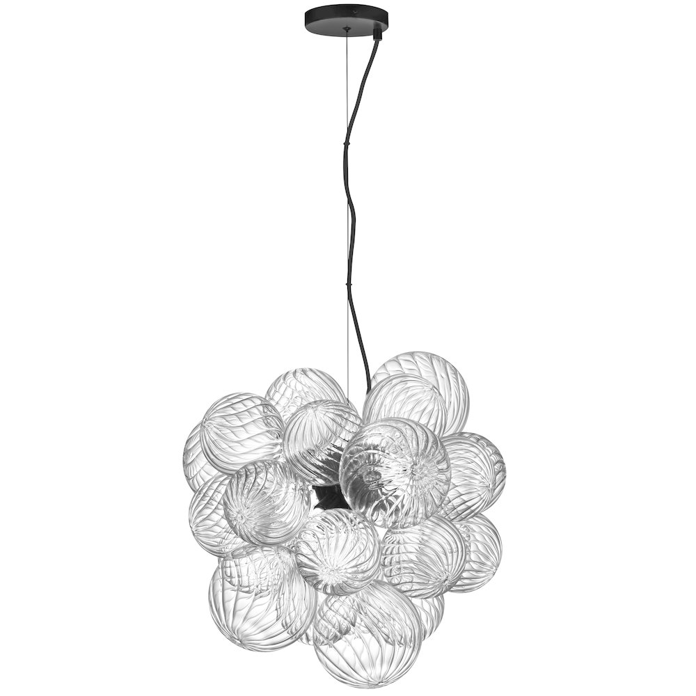 6 Light Halogen Pendant Matte Black with Clear Spiral Glass. Picture 1