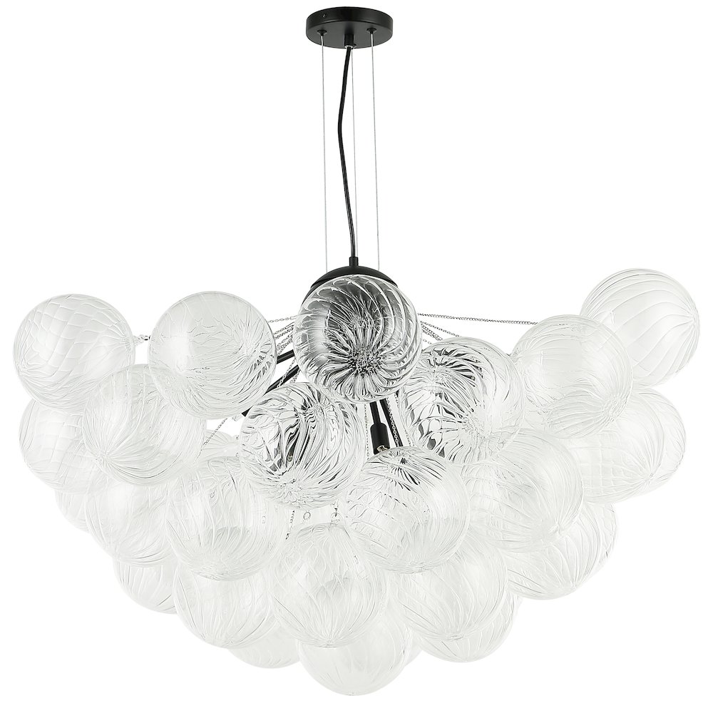 12 Light Matte Black Chandelier w/ Clear Spiral Glass. Picture 1