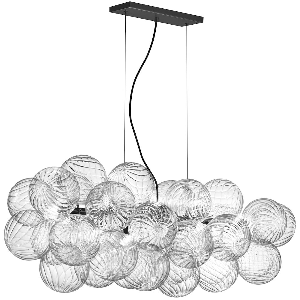 10 Light Halogen Horizontal Pendant Matte Black with Clear Spiral Glass. Picture 1