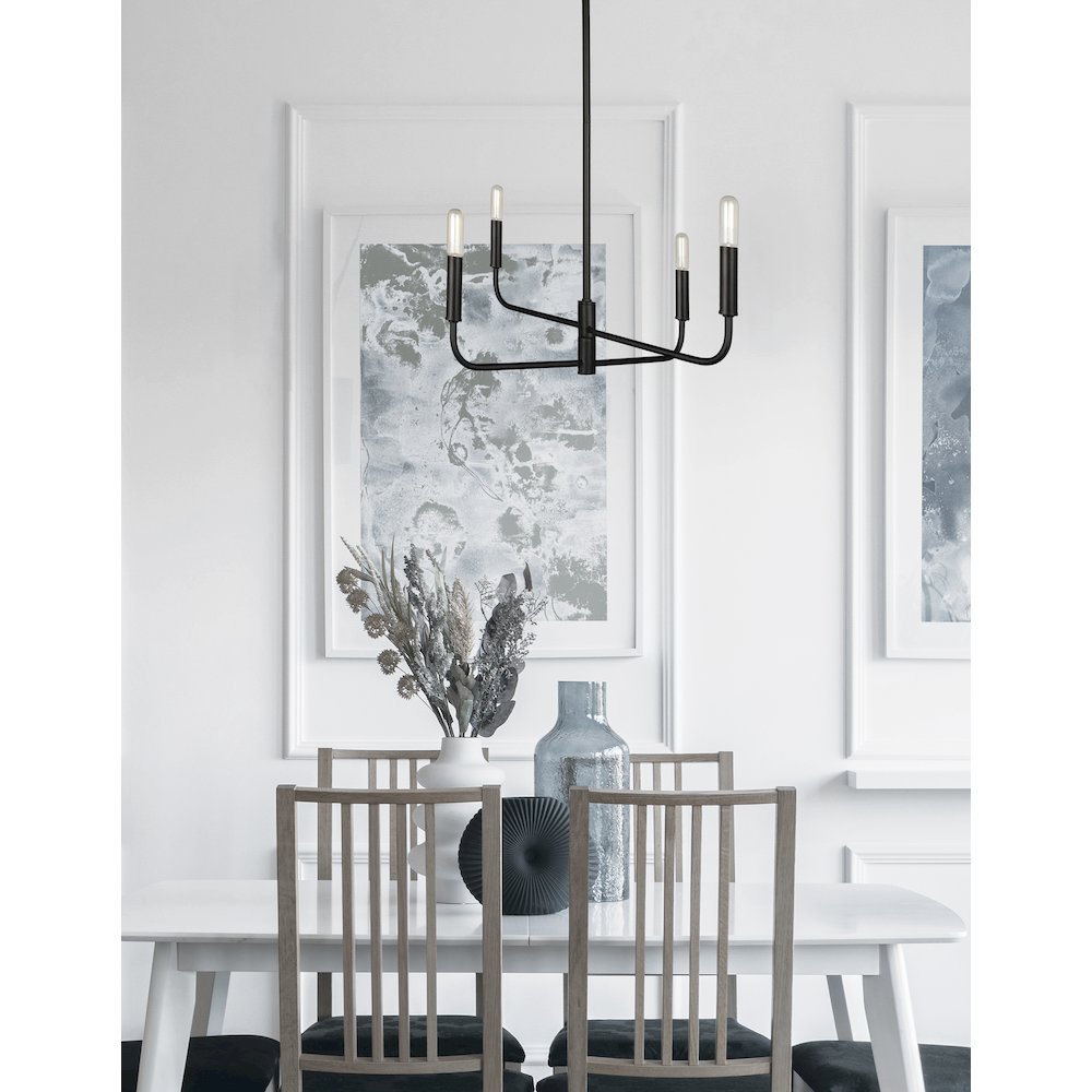 4 Light Incandescent Chandelier Matte Black. Picture 3