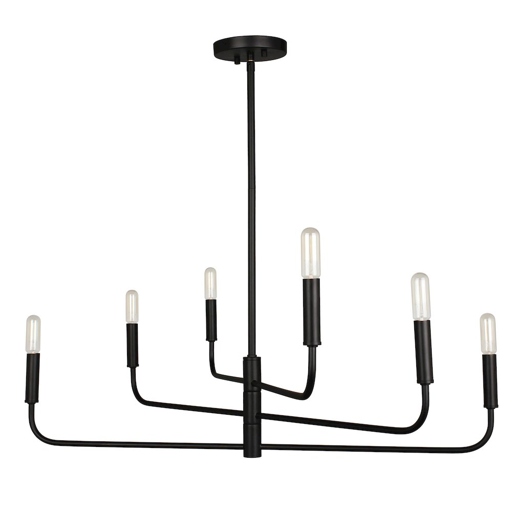 6 Light Incandescent Chandelier Matte Black. Picture 1