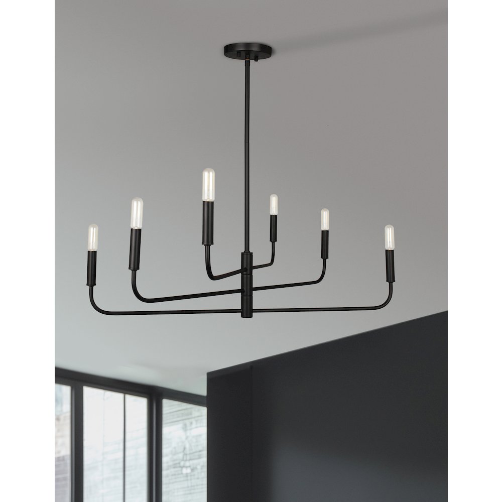 6 Light Incandescent Chandelier Matte Black. Picture 3