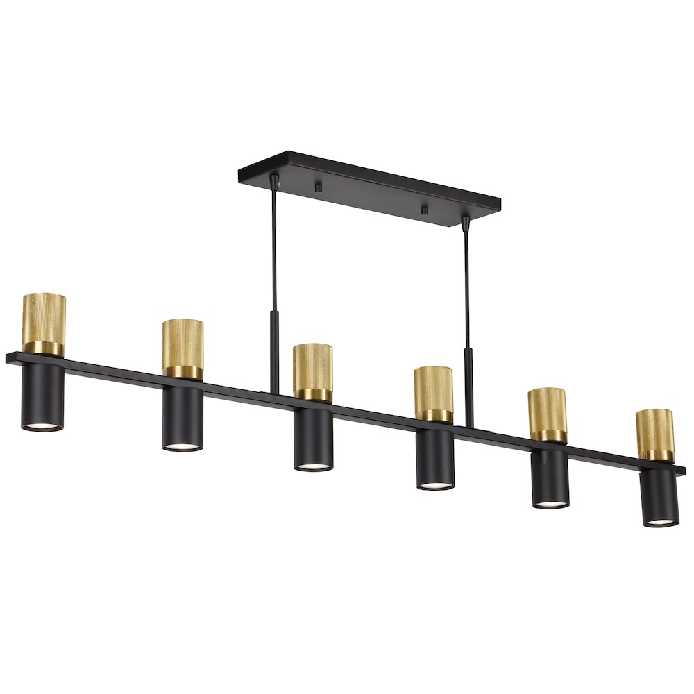 12 Light Horizontal Chandelier in Matte Black & Aged Brass. Picture 1