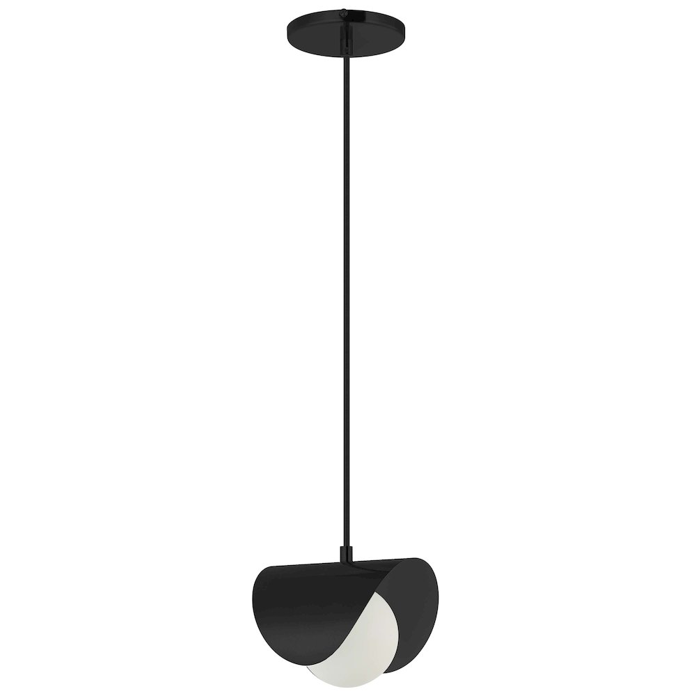 1 Light Halogen Pendant Matte Black with White Opal Glass. Picture 1