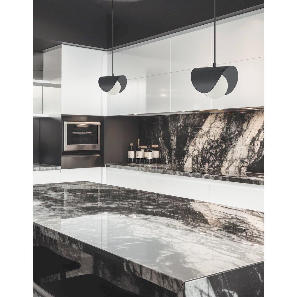1 Light Halogen Pendant Matte Black with White Opal Glass. Picture 3