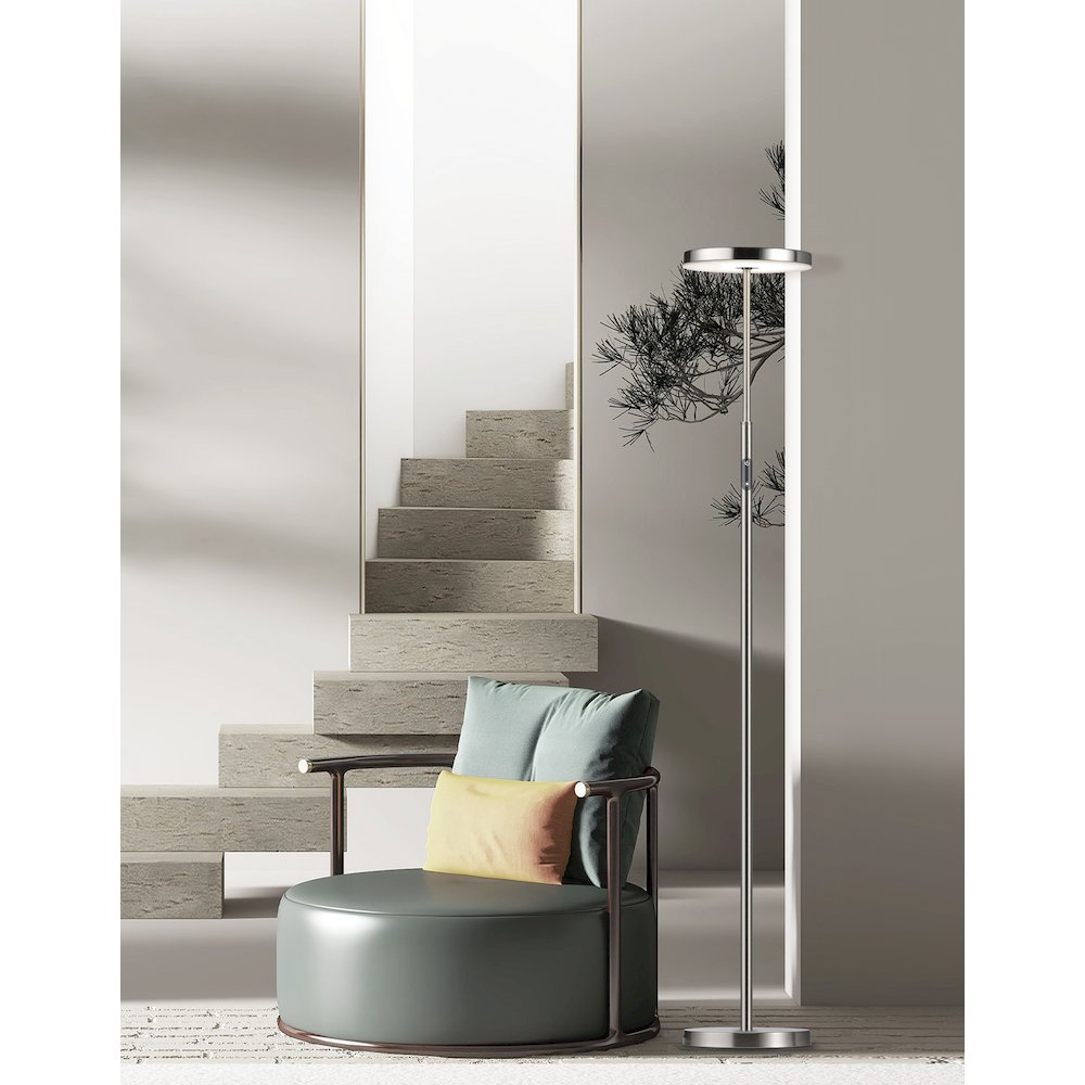 30W Floor Lamp Satin Nickel with White Acrylic Diffuser. Picture 3