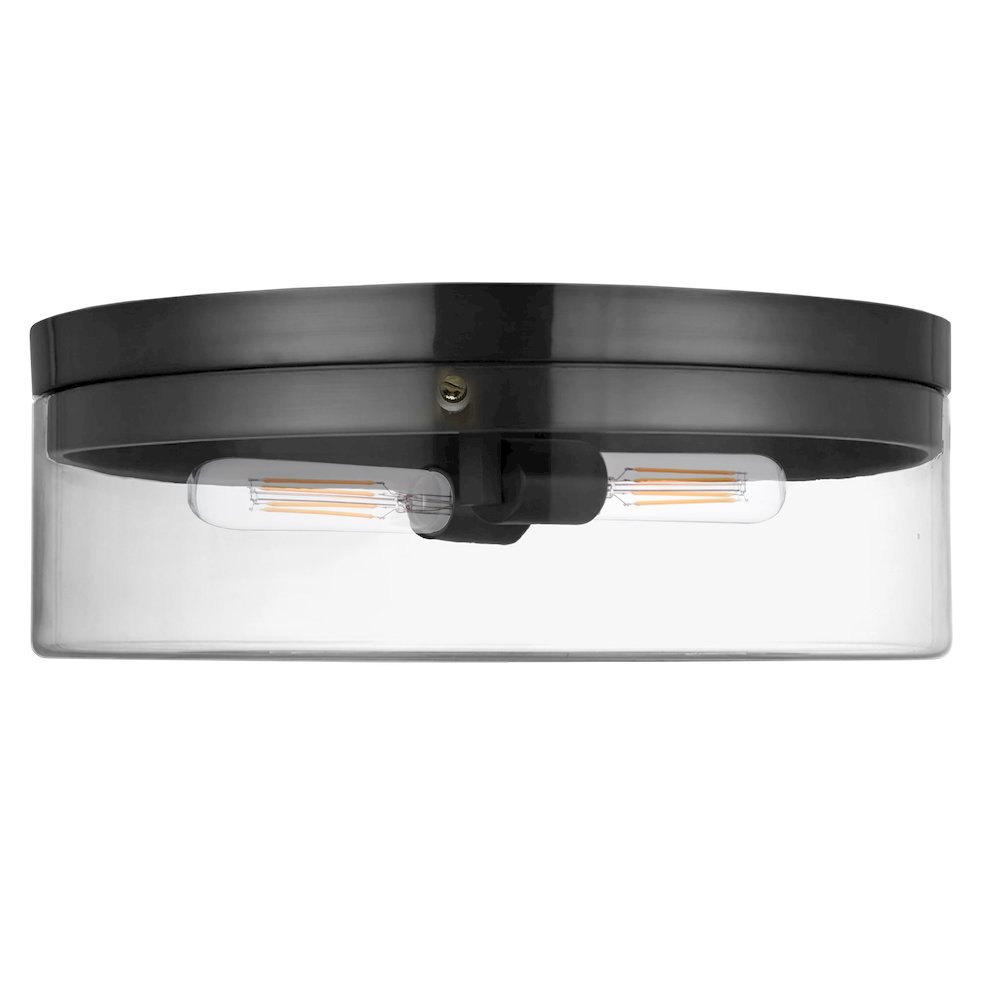 2 Light Incandescent Flush Mount Matte Black with Clear Glass. Picture 1