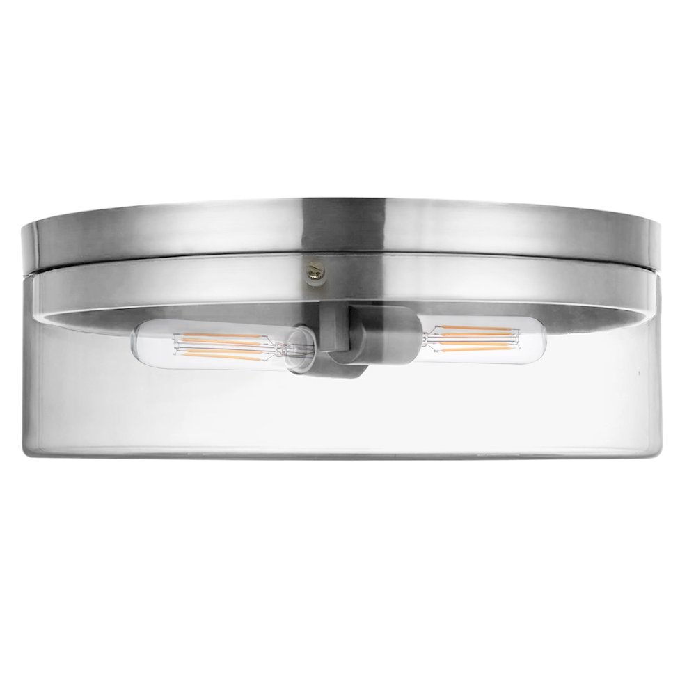 2 Light Incandescent Flush Mount Polished Chrome with Clear Glass. Picture 1