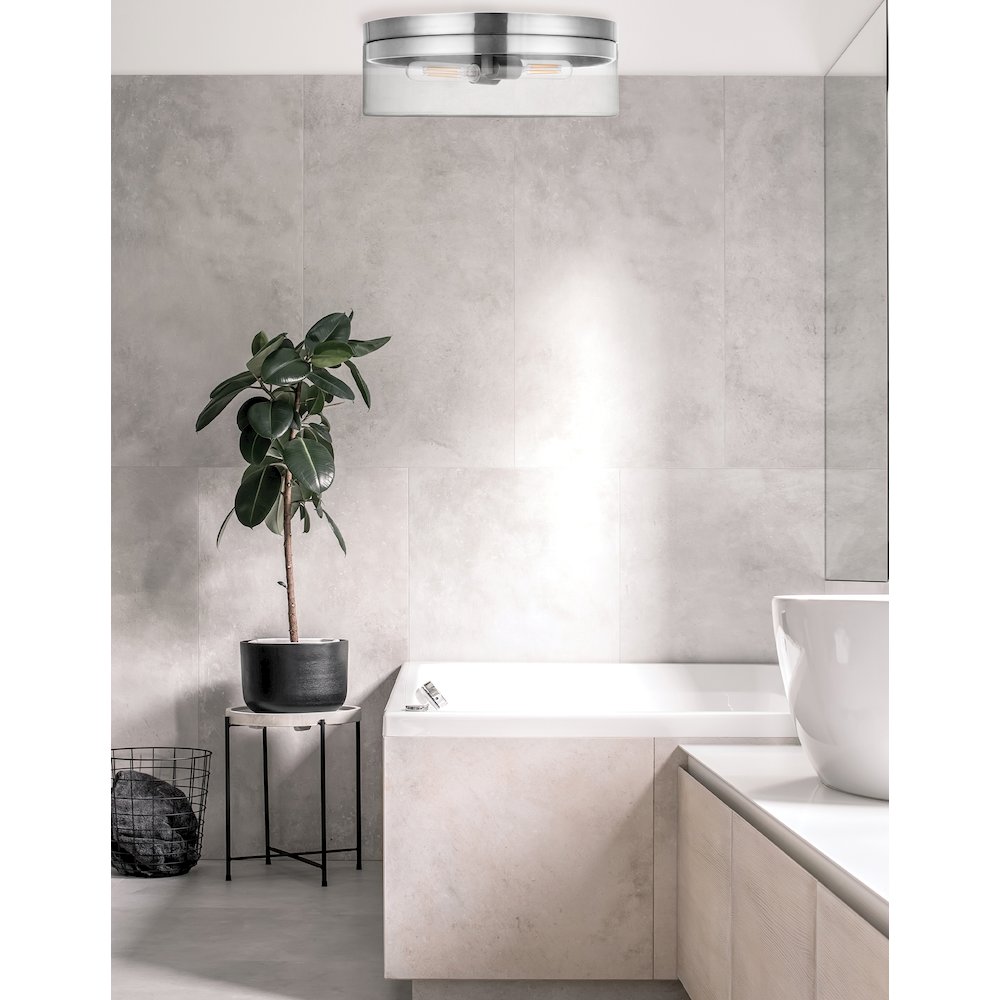 2 Light Incandescent Flush Mount Polished Chrome with Clear Glass. Picture 3
