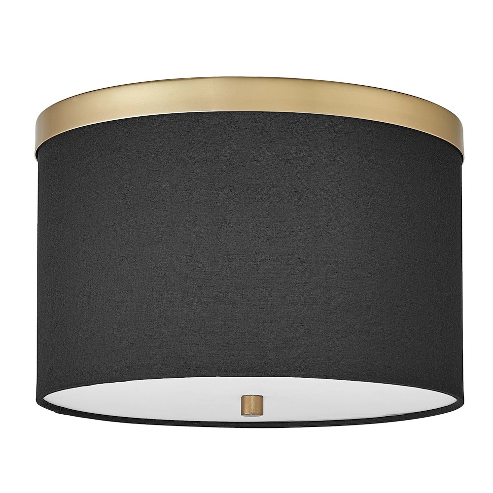 2 Light Flush Mount Aged Brass with Black Shade. Picture 1