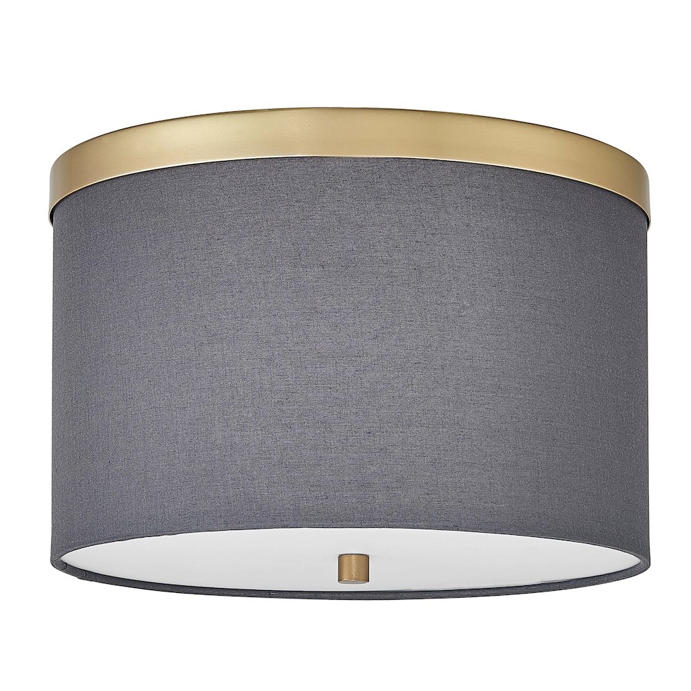 2 Light Flush Mount Aged Brass with Grey Shade. Picture 1