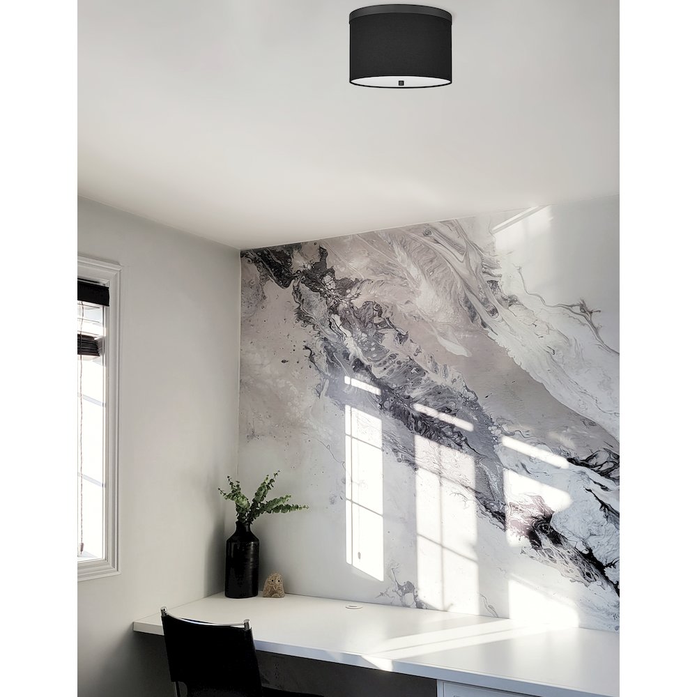 2 Light Flush Mount Matte Black with Black Shade. Picture 3