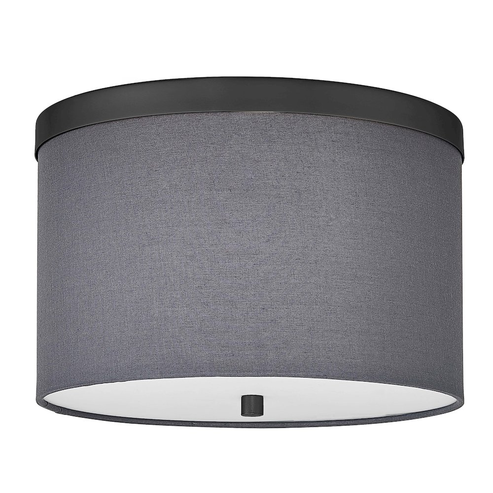 2 Light Flush Mount Matte Black with Grey Shade. Picture 1