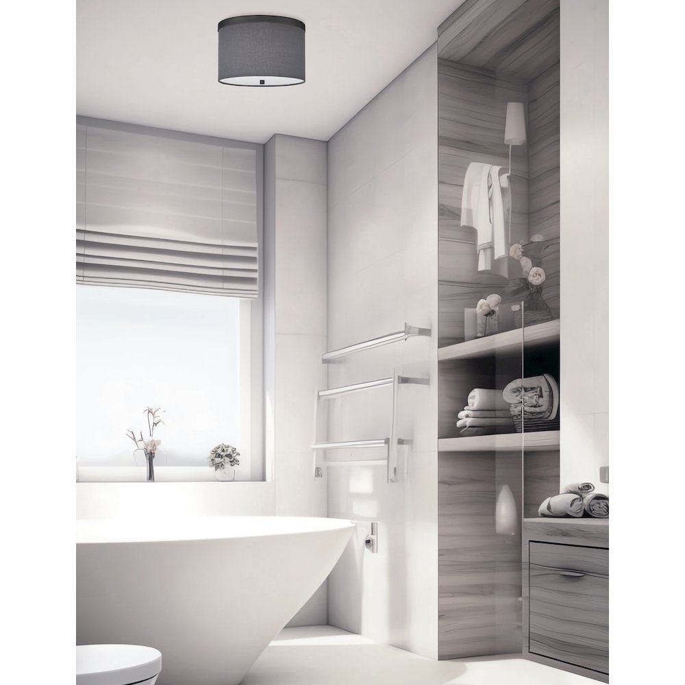 2 Light Flush Mount Matte Black with Grey Shade. Picture 3
