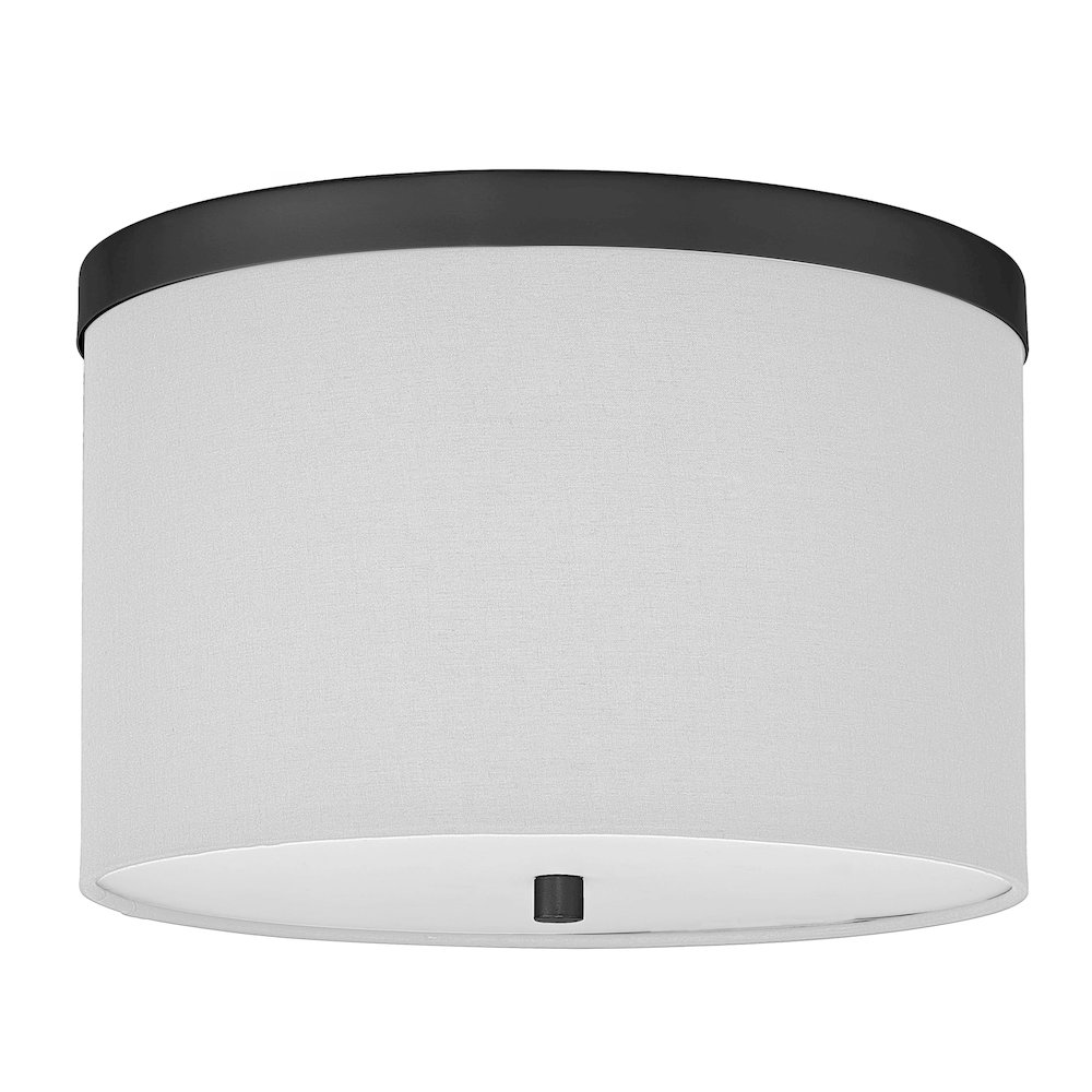 2 Light Flush Mount Matte Black with White Shade. Picture 1