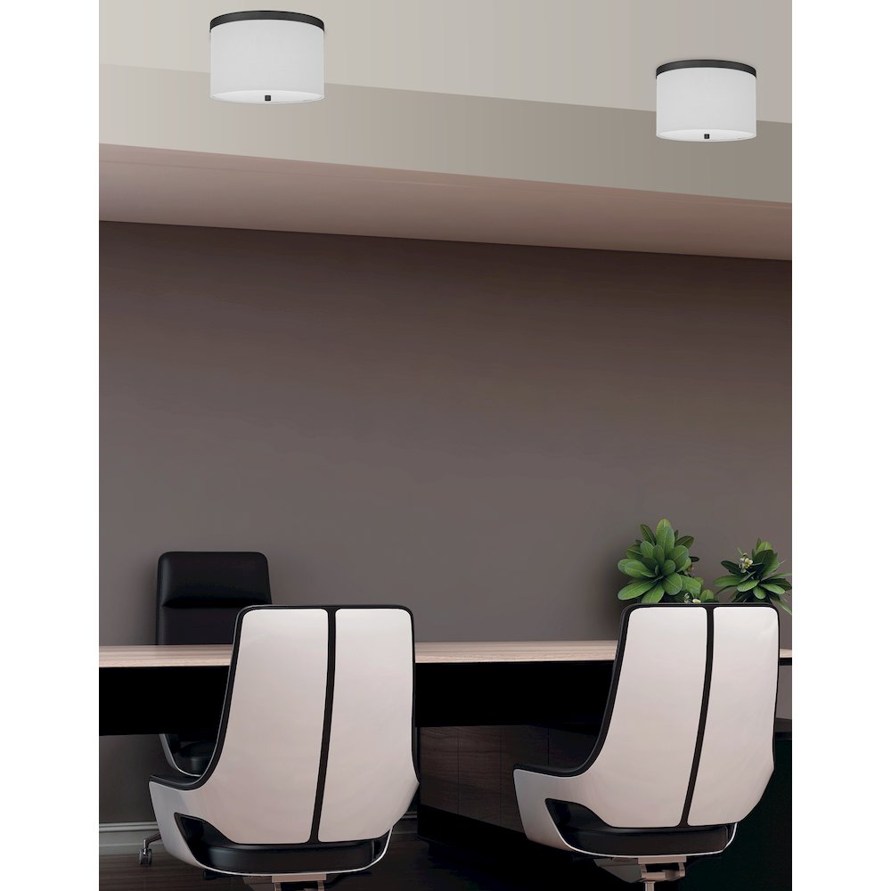 2 Light Flush Mount Matte Black with White Shade. Picture 3