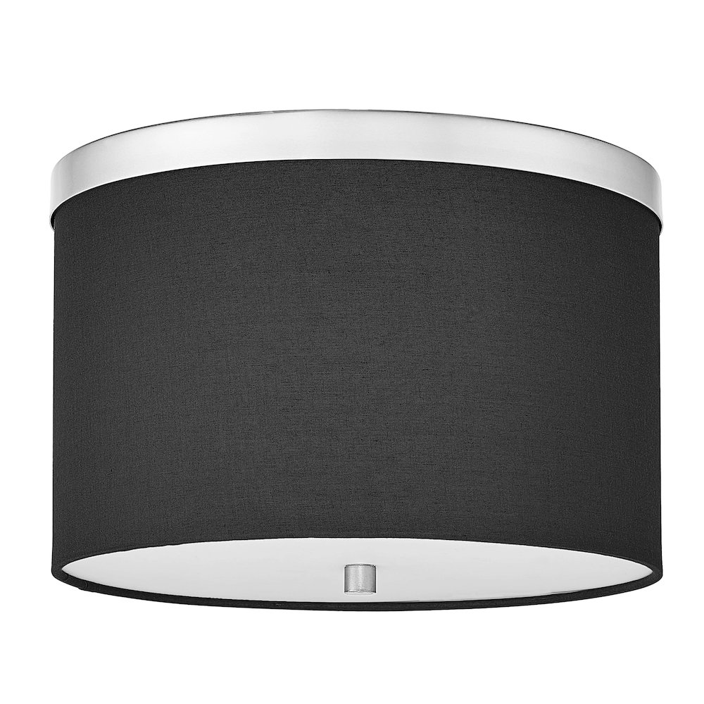 2 Light Flush Mount Polished Chrome with Black Shade. Picture 1
