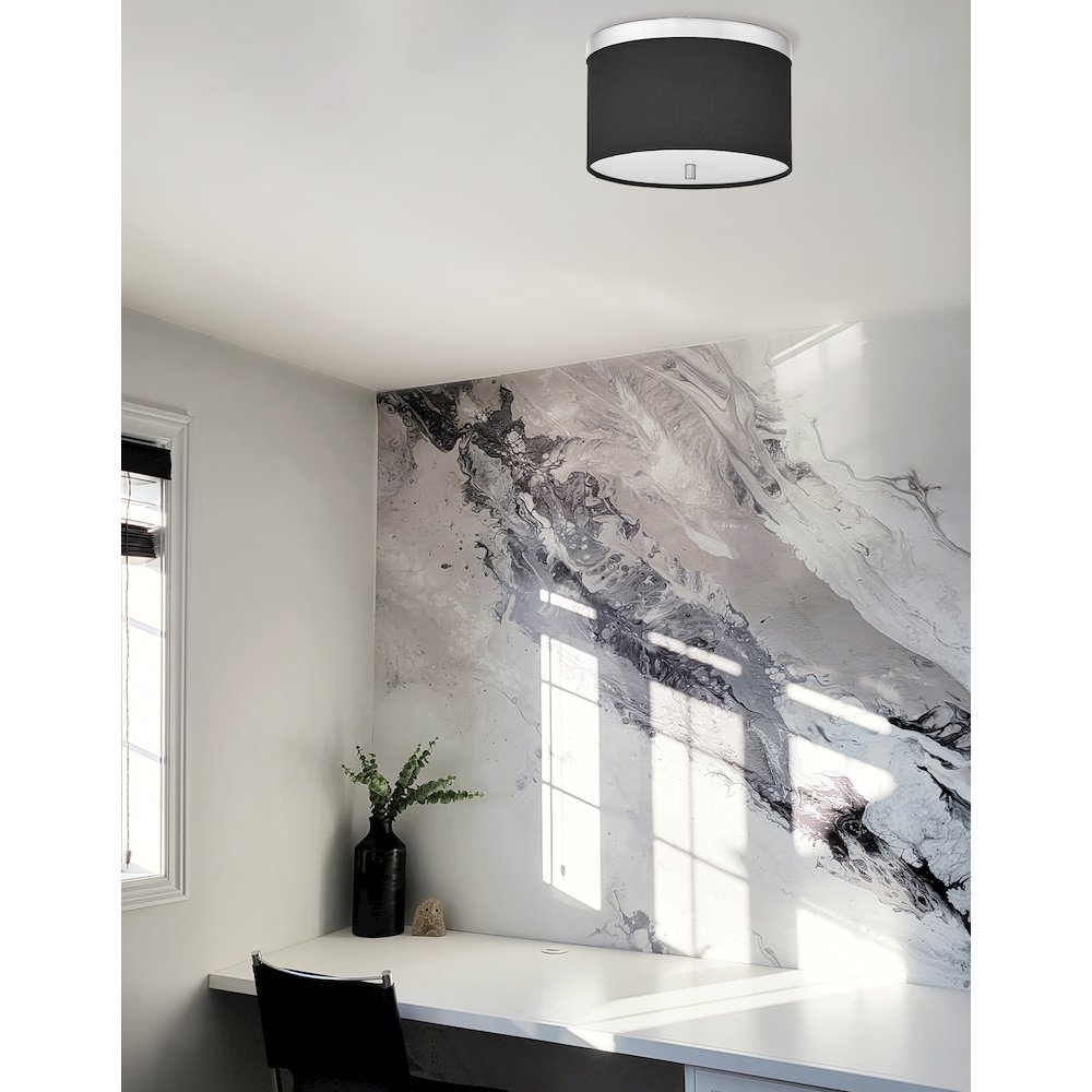 2 Light Flush Mount Polished Chrome with Black Shade. Picture 3