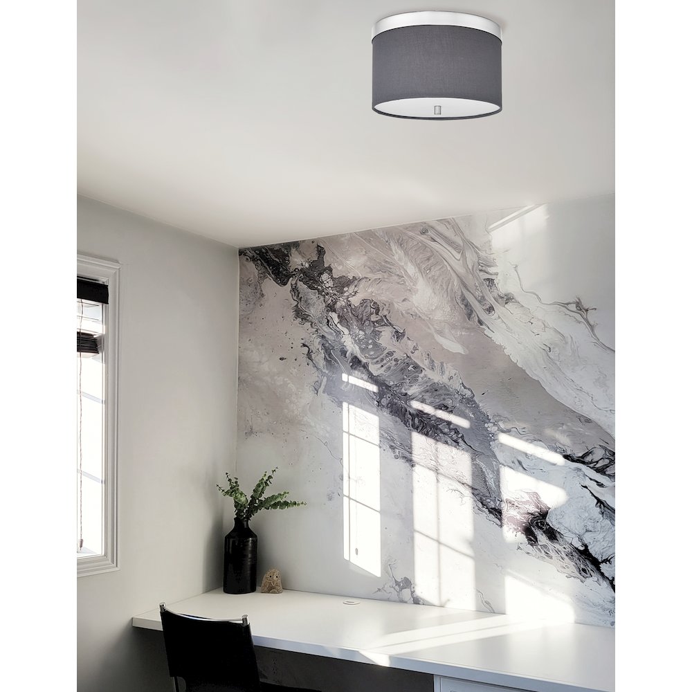 2 Light Flush Mount Polished Chrome with Grey Shade. Picture 3