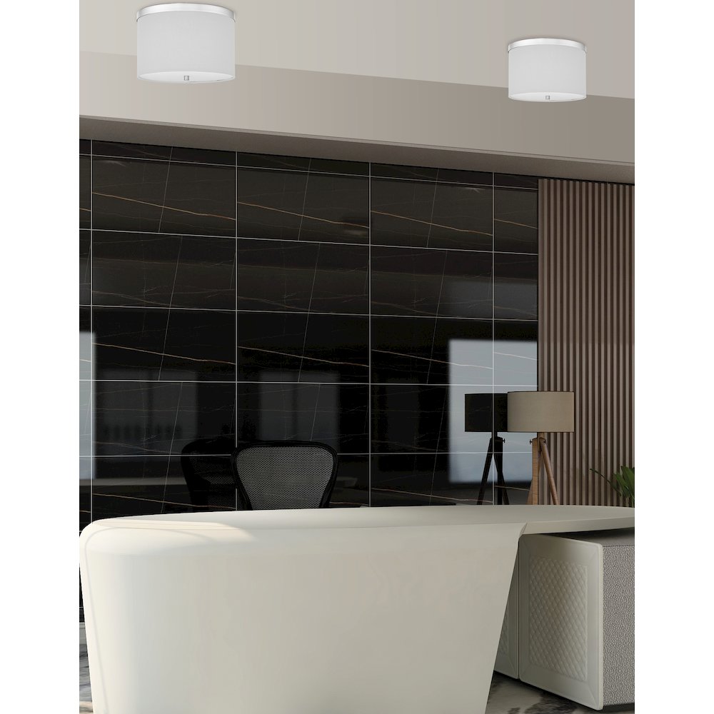 2 Light Flush Mount Polished Chrome with White Shade. Picture 3